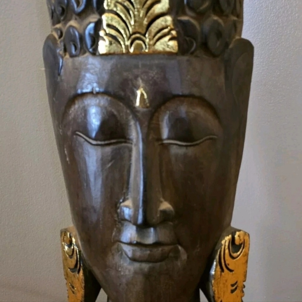 Elegant Brown And Gold Budha Head Sculpture - Picture 7 of 8